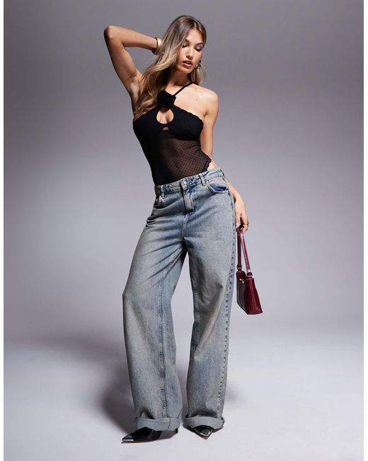 ASOS Gray – tasha – body aus gepunktetem netzstoff