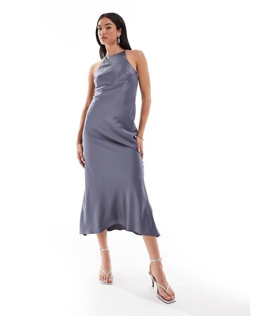 ASOS Blue Satin Racer Bias Maxi Dress