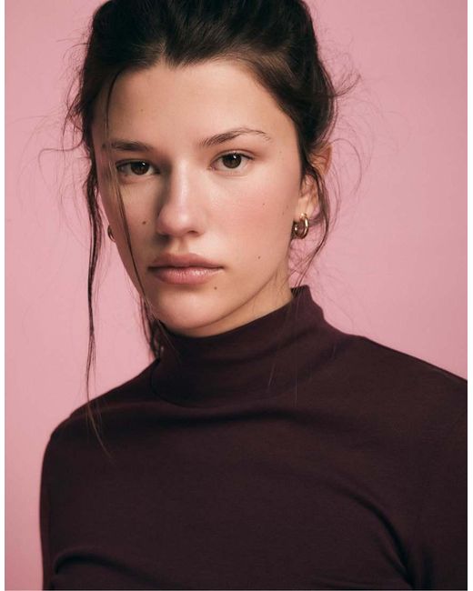 Stradivarius Pink Basic High Neck T-shirt
