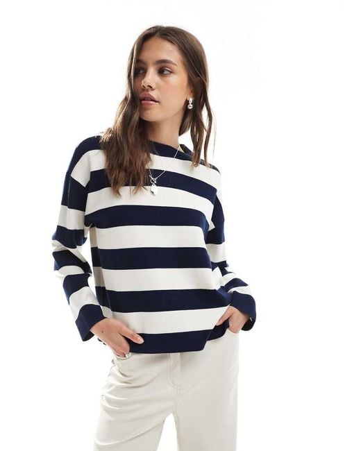 Maglione Lavorato Oversize Strutturato A Righe E Crema di Vero Moda in Blue