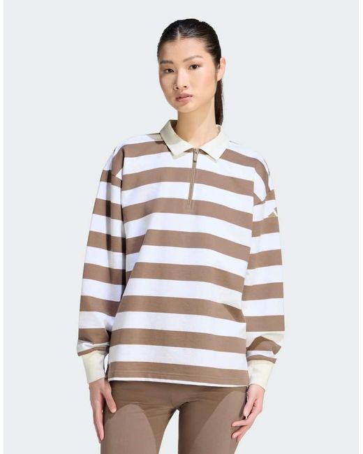 Adidas Originals White Adidas Sportswear Essentials Contemporary French Terry Longsleeve Polo