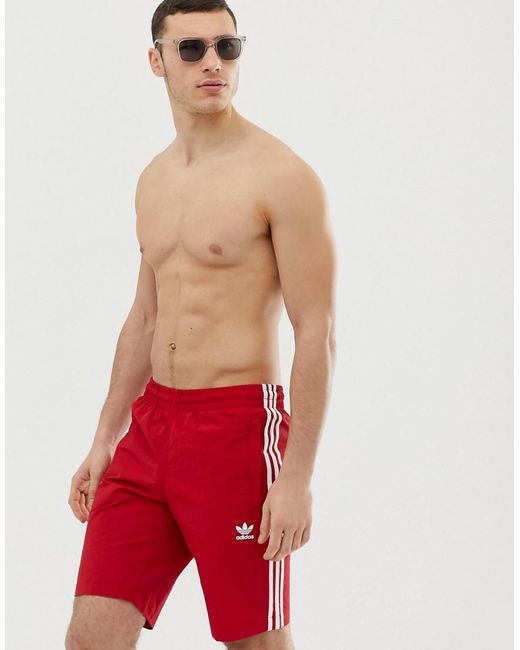 Men's Adidas 3 Stripes Swimming Shorts Red Men's Adidas 3 Stripes Swimming Shorts Red