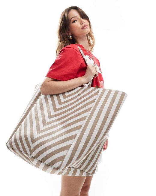 South Beach White Chevron Maxi Tote Beach Bag