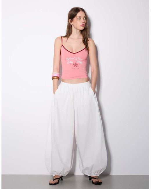 Bershka Pink Printed Strappy Top