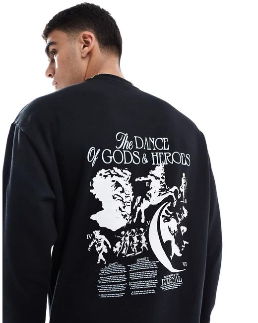 Felpa Oversize Nera Con Stampa Astratta Sul Retro di ASOS in Blue da Uomo