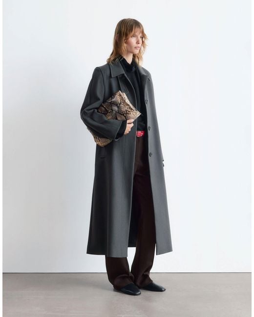 & Other Stories Blue Wool Maxi Coat With Button Detail