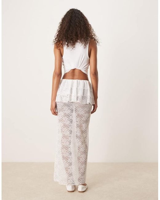 Falda Larga Blanco De Corte Recto Con Volantes En La Cintura De Encaje De ASOS de color Natural