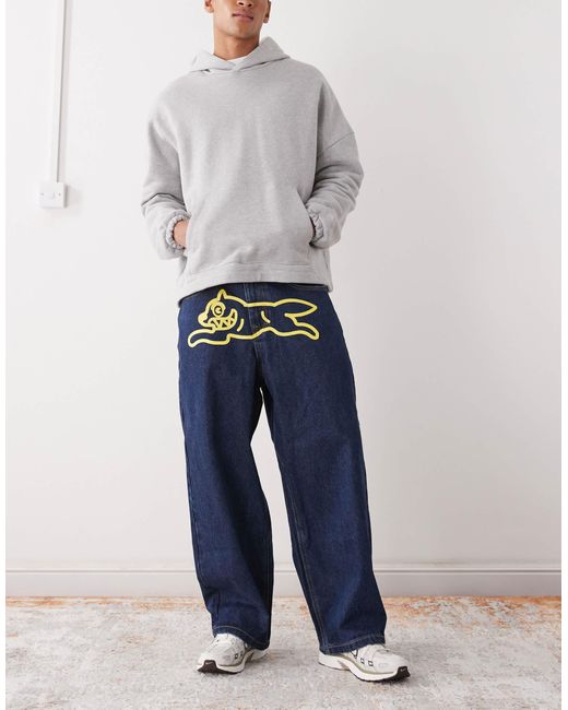 ICECREAM Blue Triple Scoop Running Dog Loose Fit Denim Jeans for men