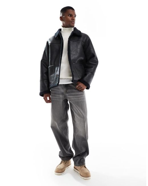 Jack & Jones Black Faux Shearling Jacket for men