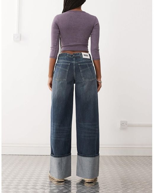 The Ragged Priest Blue Turn Up Hem Low Rise Baggy Fit Jeans
