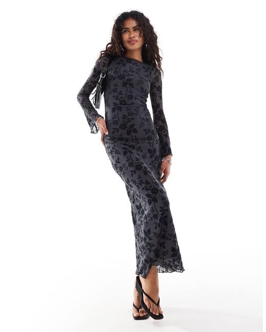 Motel Black Slokya Long Sleeve Flocked Midaxi Dress