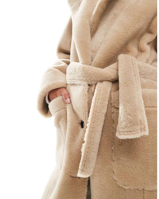 Urbancode White Faux Shearling Belted Maxi Coat