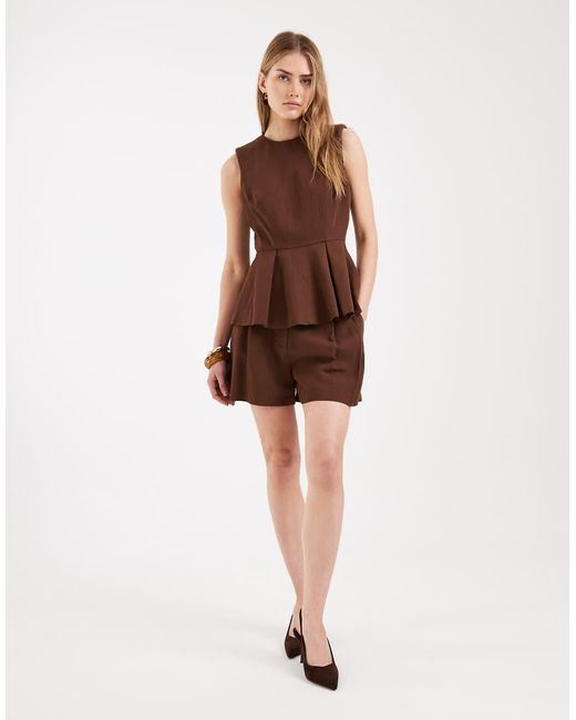 ASOS Brown Tailored Peplum Shell Top With Linen