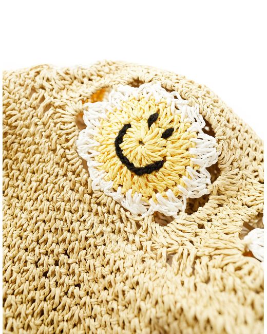 ASOS Natural Straw Packable Happy Face Crochet Hat