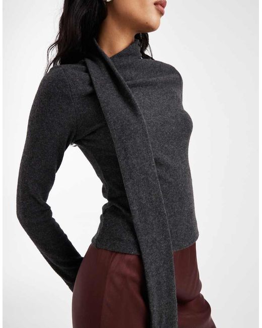 ASOS Gray Super Soft Scarf Detail Long Sleeve Top