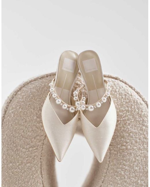 Dolce Vita Natural Kanika Bridal Pointed Mule Heels With Pearl Strap