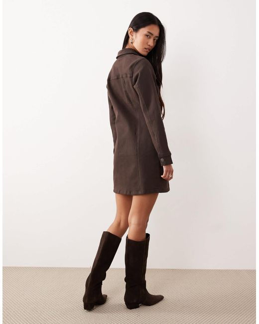 ASOS Natural Denim Long Sleeve Fitted Shirt Dress