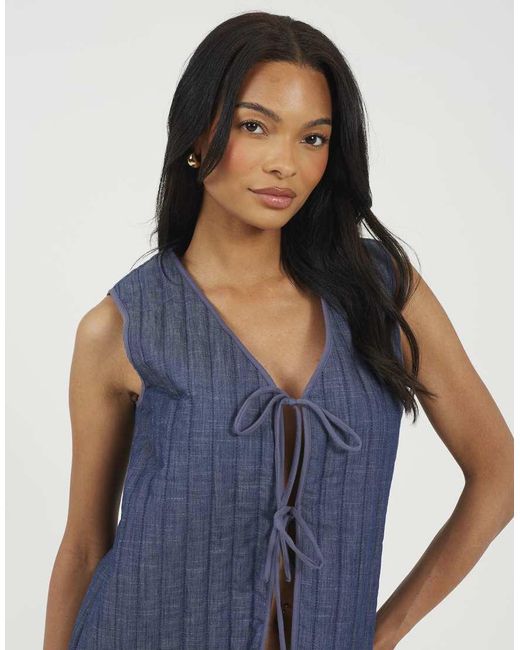 Brave Soul Blue Padded Vest With Tie Front