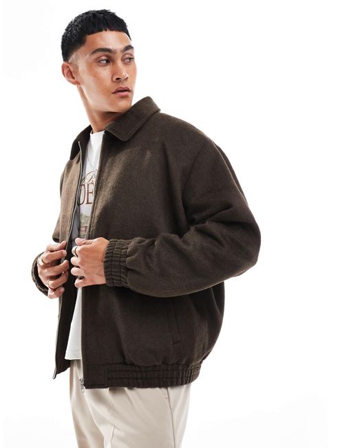 Blouson harrington oversize imitation laine ASOS pour homme en coloris Black