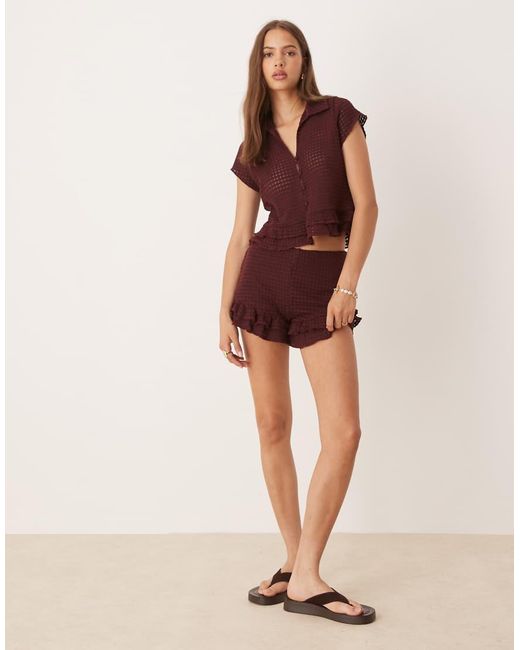 ASOS Purple Co-ord Crochet Button Through Top With Ruffle Sleeves And Hem