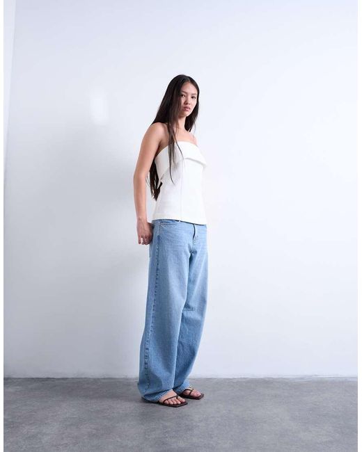 TOPSHOP White Foldover Long Line Top Bandeau
