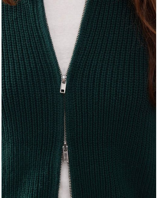 Monki Green – gerippte strickjacke