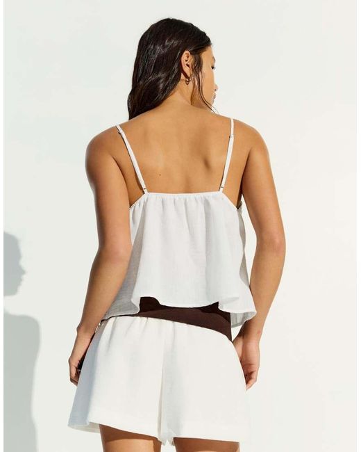 Bershka White Ruffle Strap Top