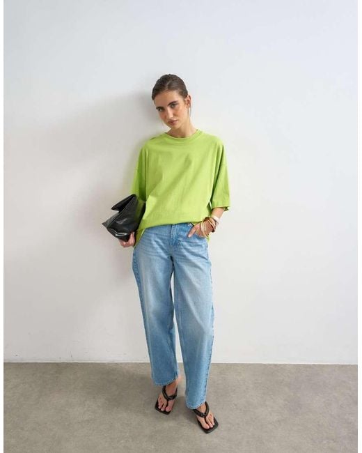 TOPSHOP Green Oversized Drop Shoulder Tee