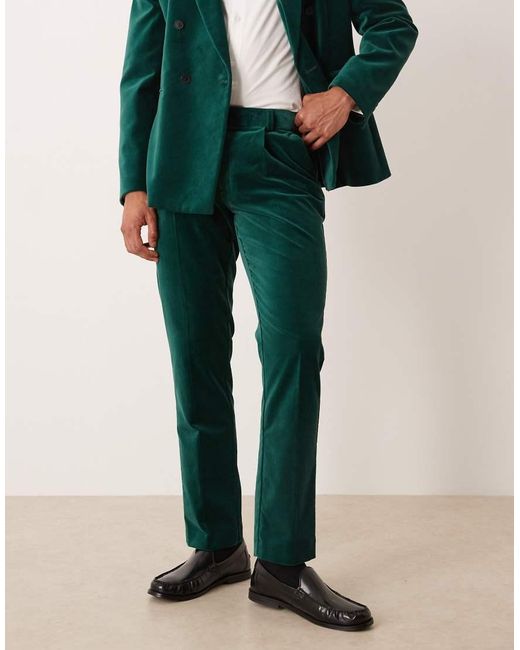ASOS Green Slim Pleat Front Suit Trousers for men