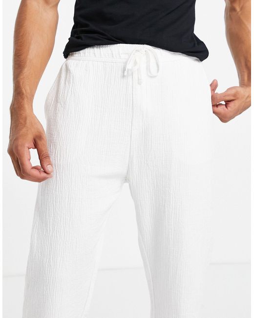 Bershka Loose Fit Textured Trousers in White for Men | Lyst Canada