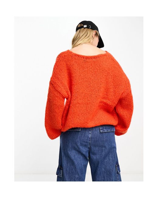 Vero Moda Orange V Neck Textured Knit Jumper