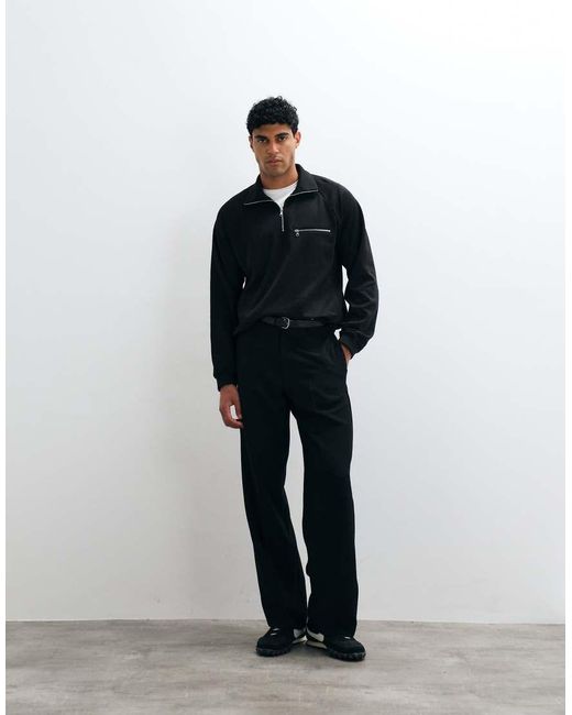 ARKET Black Cotton Rich Half Zip Funnel Neck Sweatshirt for men