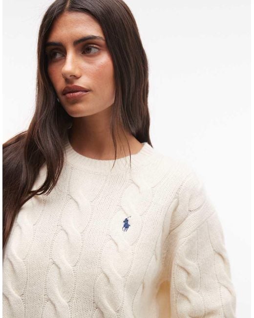 Polo Ralph Lauren Blue Icon Logo Straight Fit Exploded Cable Knit Jumper