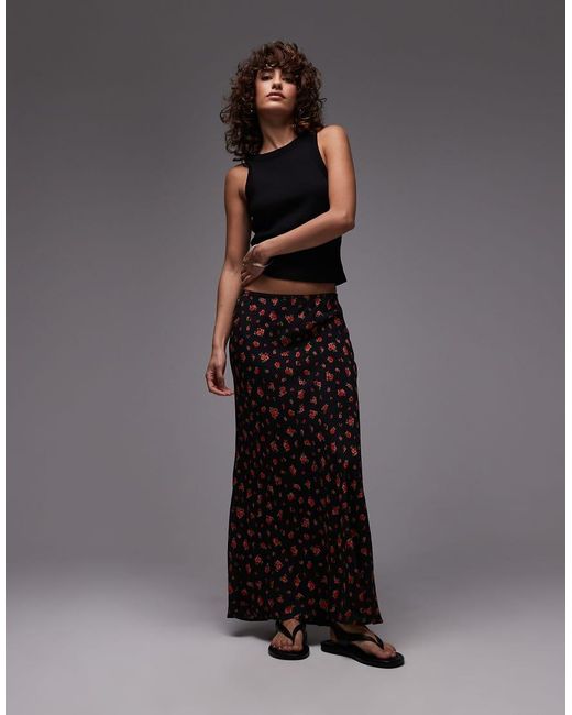 Mango Black Floral Print Maxi Skirt