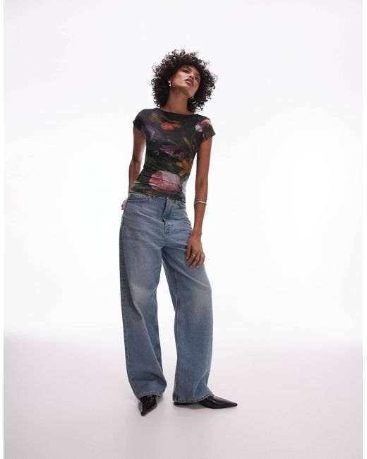 TOPSHOP Black Graphic License National Gallery Jacob Van Walscapelle Cap Sleeve Top