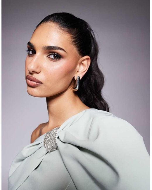 Lavish Alice Multicolor One Shoulder Embellished Bow Cape Midi Dress