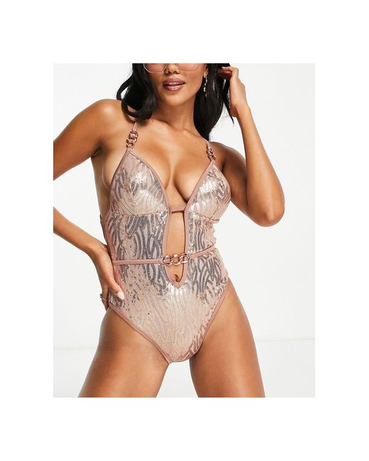 Ann Summers Suncity Swimsuit With Sequin Detailing in Gold (Metallic