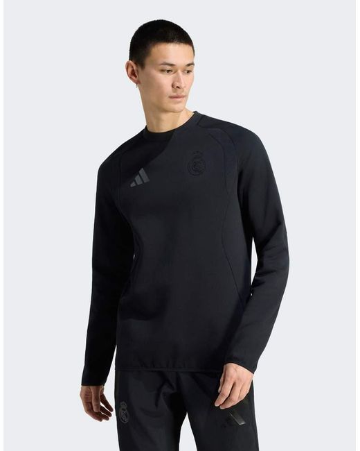 Adidas Originals Blue Real Madrid Tiro Travel Crew Sweatshirt for men