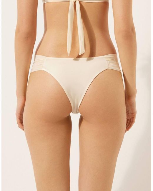 Calzedonia Brown Shiny Satin Ruched Bikini Bottoms