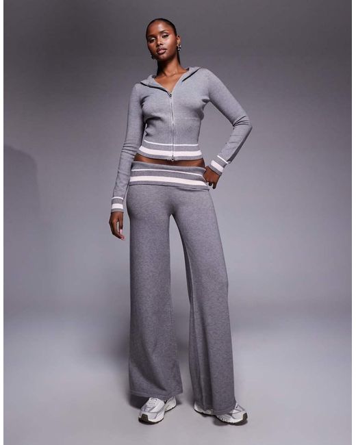 Edikted Blue Eikted Kaliya Co-ord Stripey Fold Over Knit Trousers