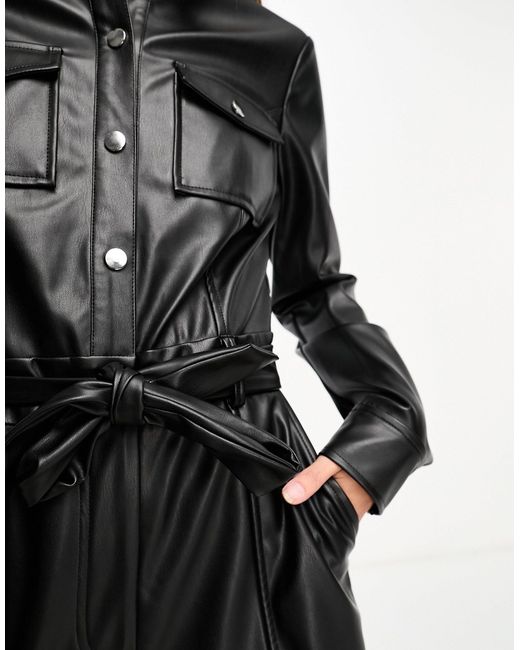 Miss Selfridge Black Faux Leather Utility Boilersuit