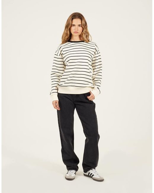 Brave Soul Natural Classic Stripe Crew Neck Sweatshirt