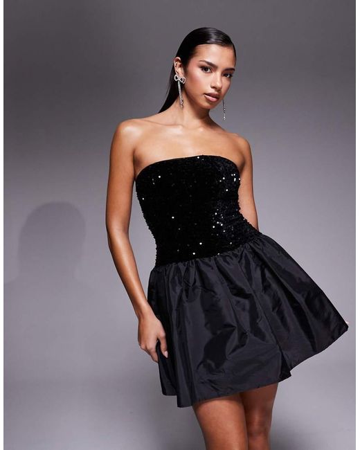 New Look Black Sequin Bandeau Mini Dress