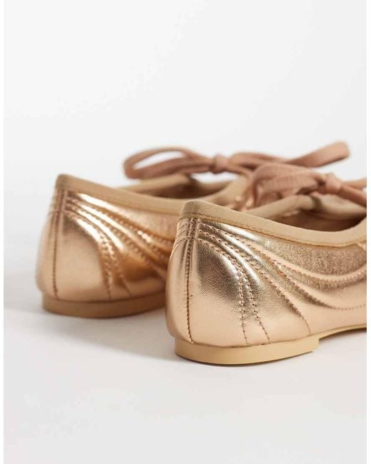 JW PEI Natural Erika Topstitching Lace Up Ballet Flats
