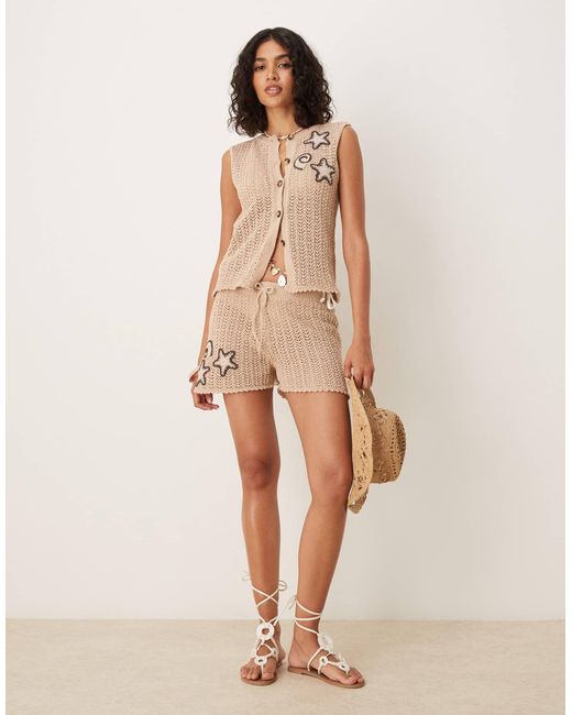 ASOS Natural Knitted Waistcoat Co-ord With Crochet Shells