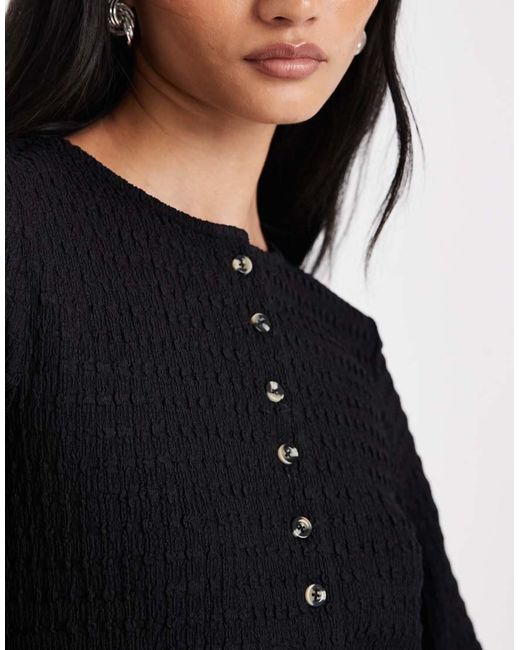 ASOS Black Mix & Match Textured Long Sleeve Button Down Top