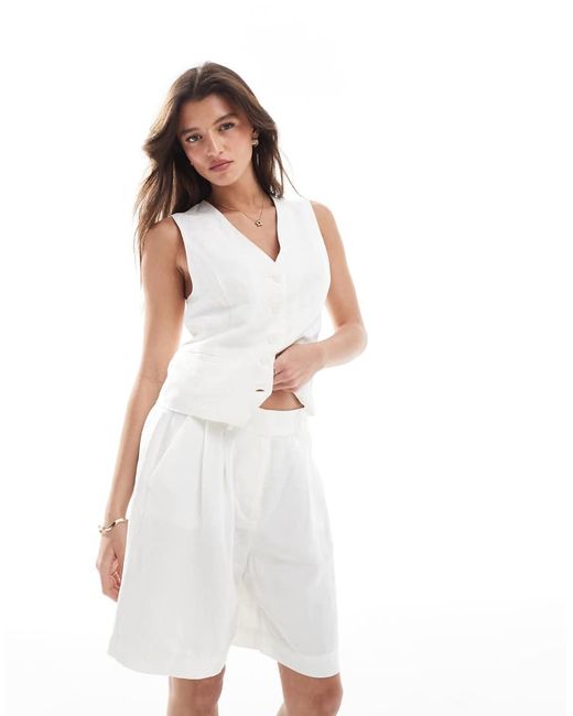 ONLY White Linen Mix Tailored Short Co-ord