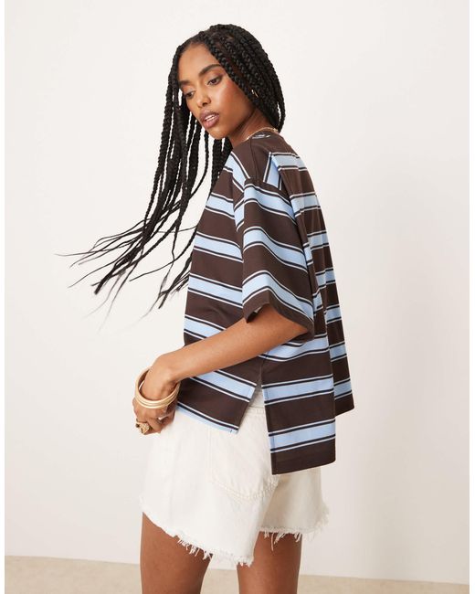 ASOS Multicolor Oversized T-shirt With Baby Blue And Choc Stripe