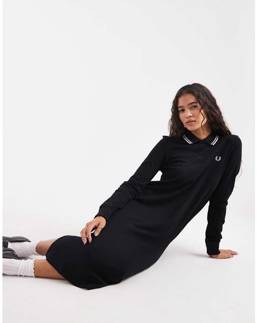 Fred Perry Polojurk Met Lange Mouwen En Dubbel Gekleurd Randje in het Black