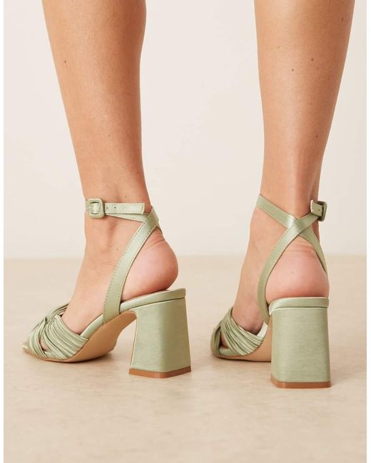 Be Mine Wide Fit Green Be Mine Bridal Wide Fit Divaa Plisse Block Heeled Sandals